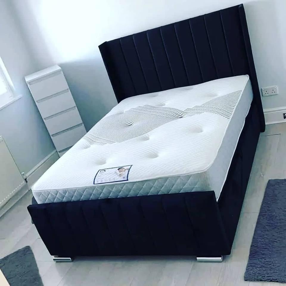 Black Fluted Wingback Single Bed with Mattress