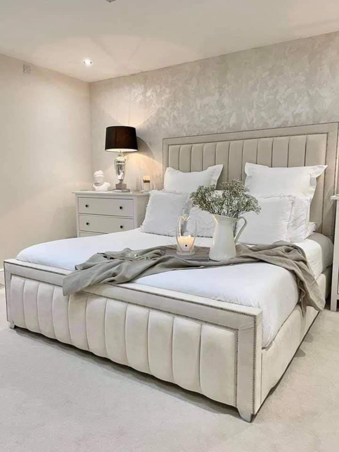 Cream Fluted Studded Sleigh Bed