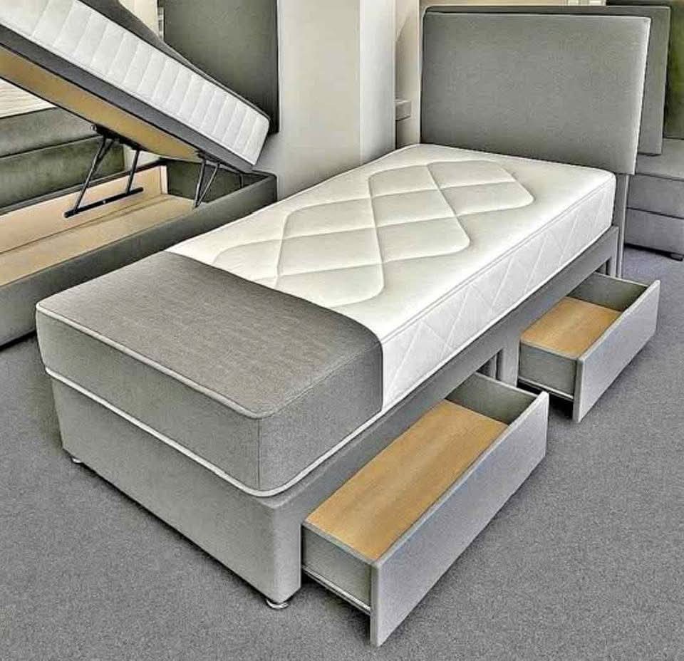 Grey Divan Single Bed with Storage Drawers