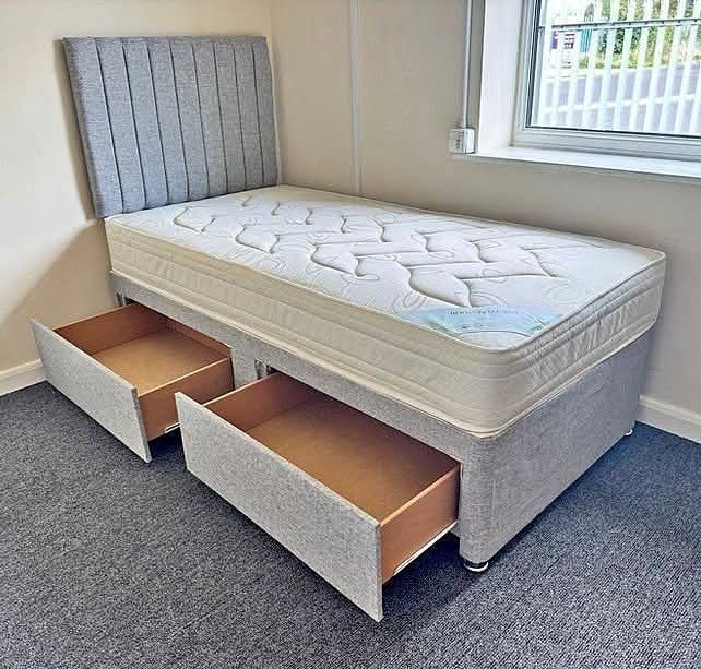 Grey Fluted Headboard Divan Bed with Drawers
