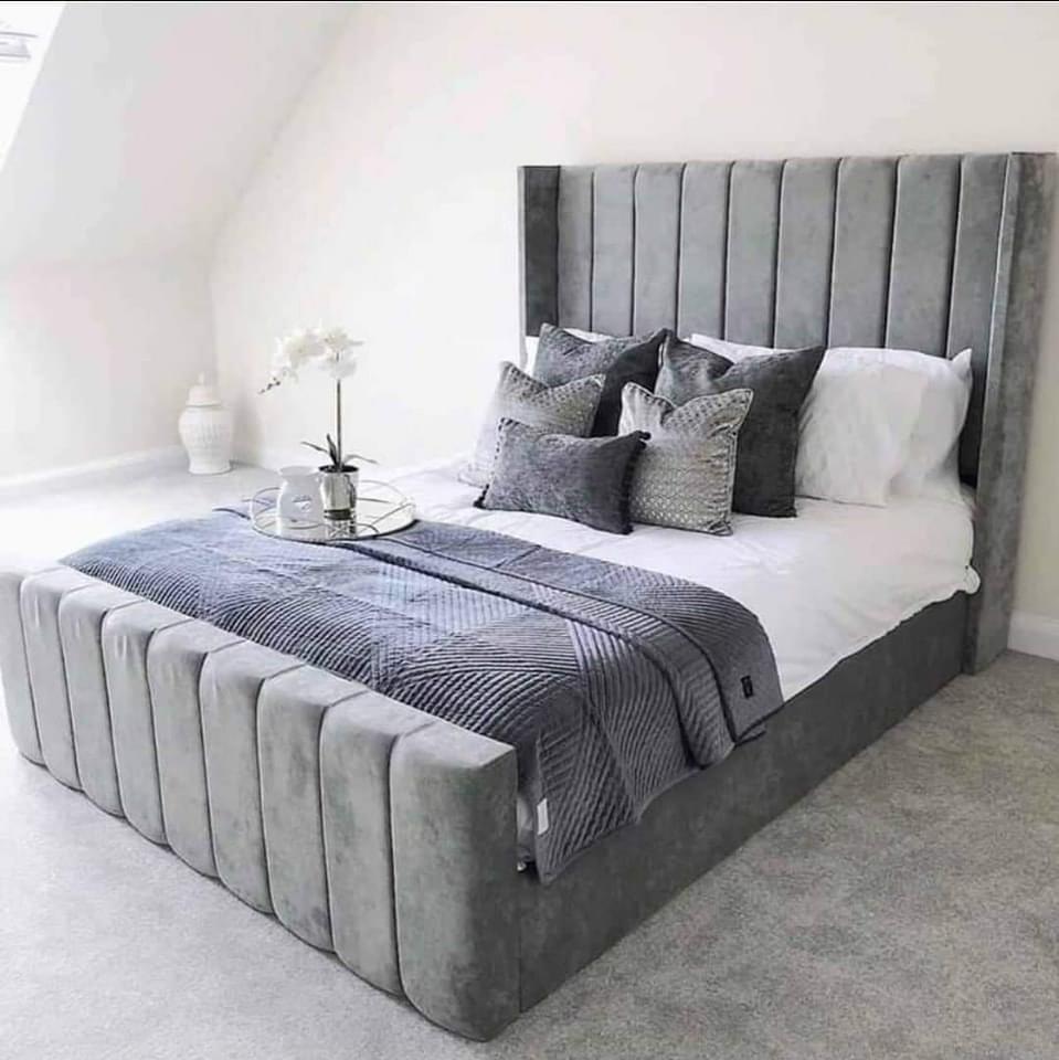 Grey Panel Wingback Bed