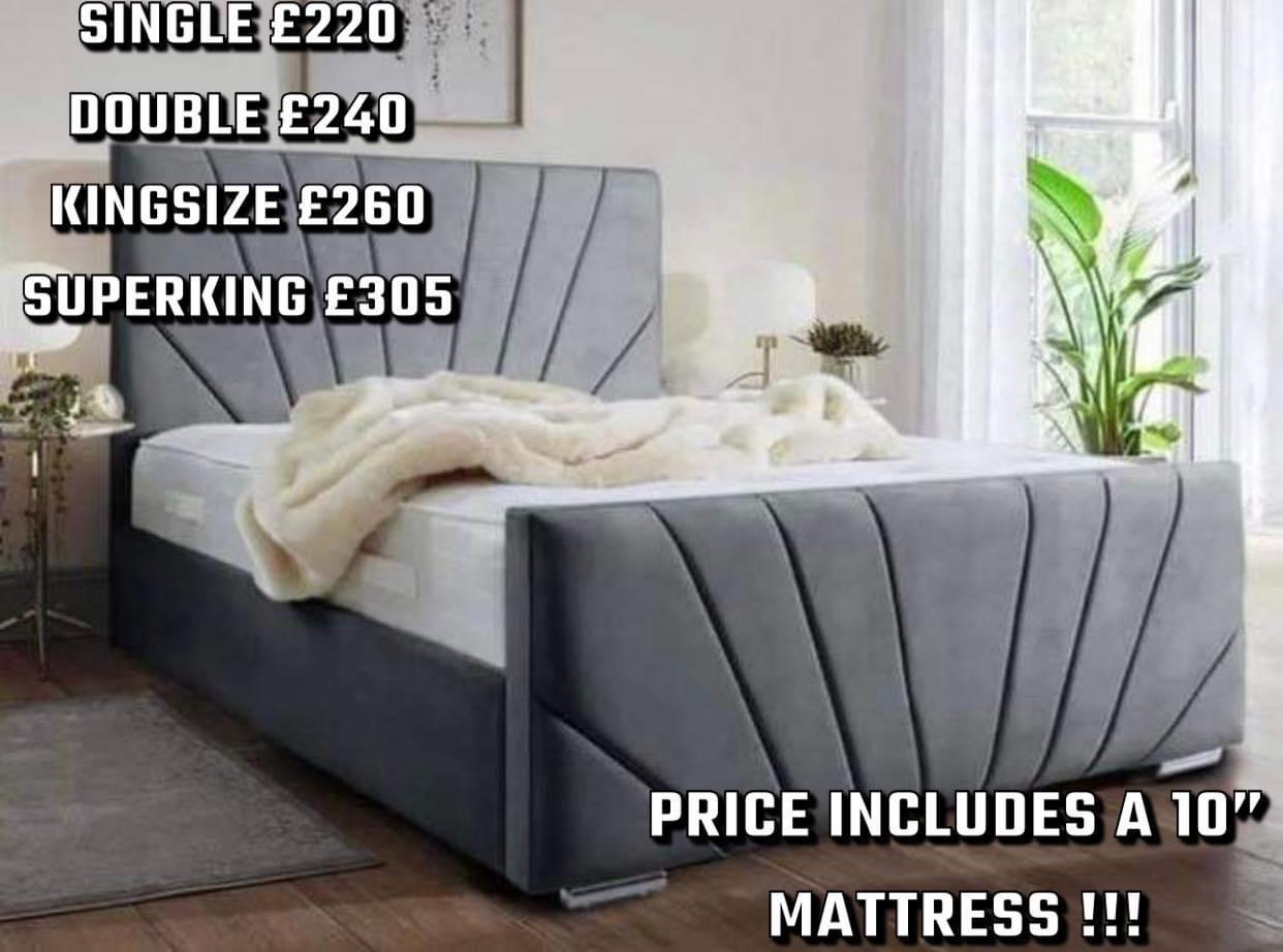 Grey Sunburst Panel Bed (Mattress Included) — From £220