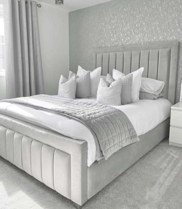 Light Grey Panel Upholstered Bed