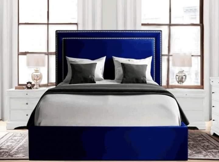 Royal Blue Studded Velvet Bed