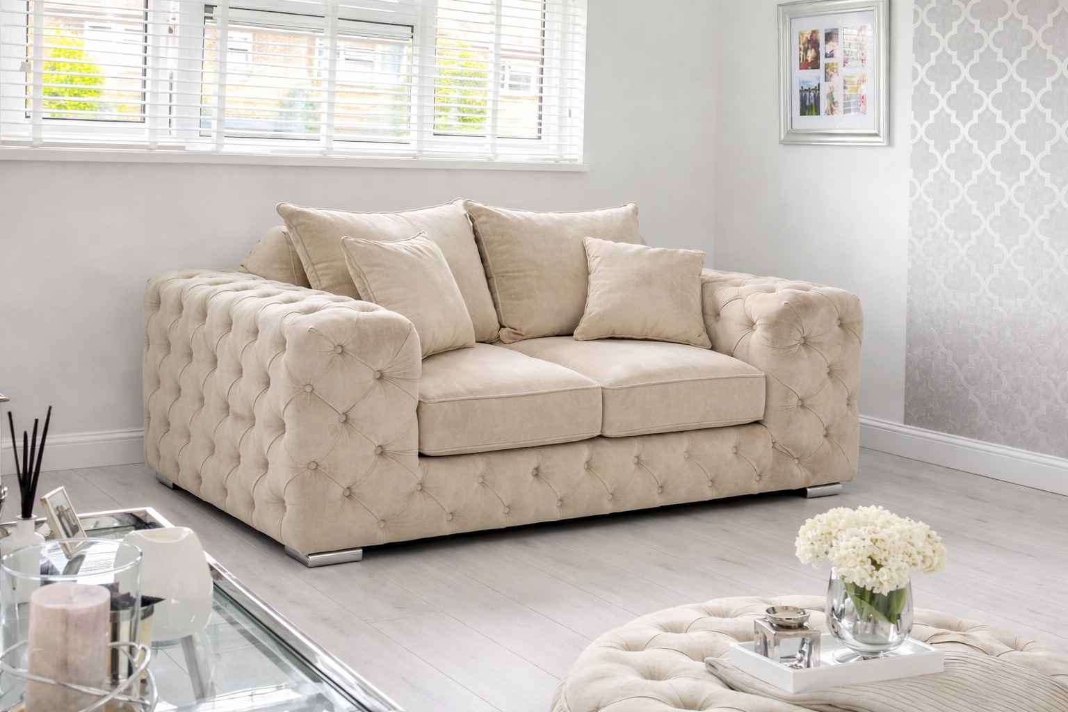Chesterfield 2 Seater — Cream Velvet