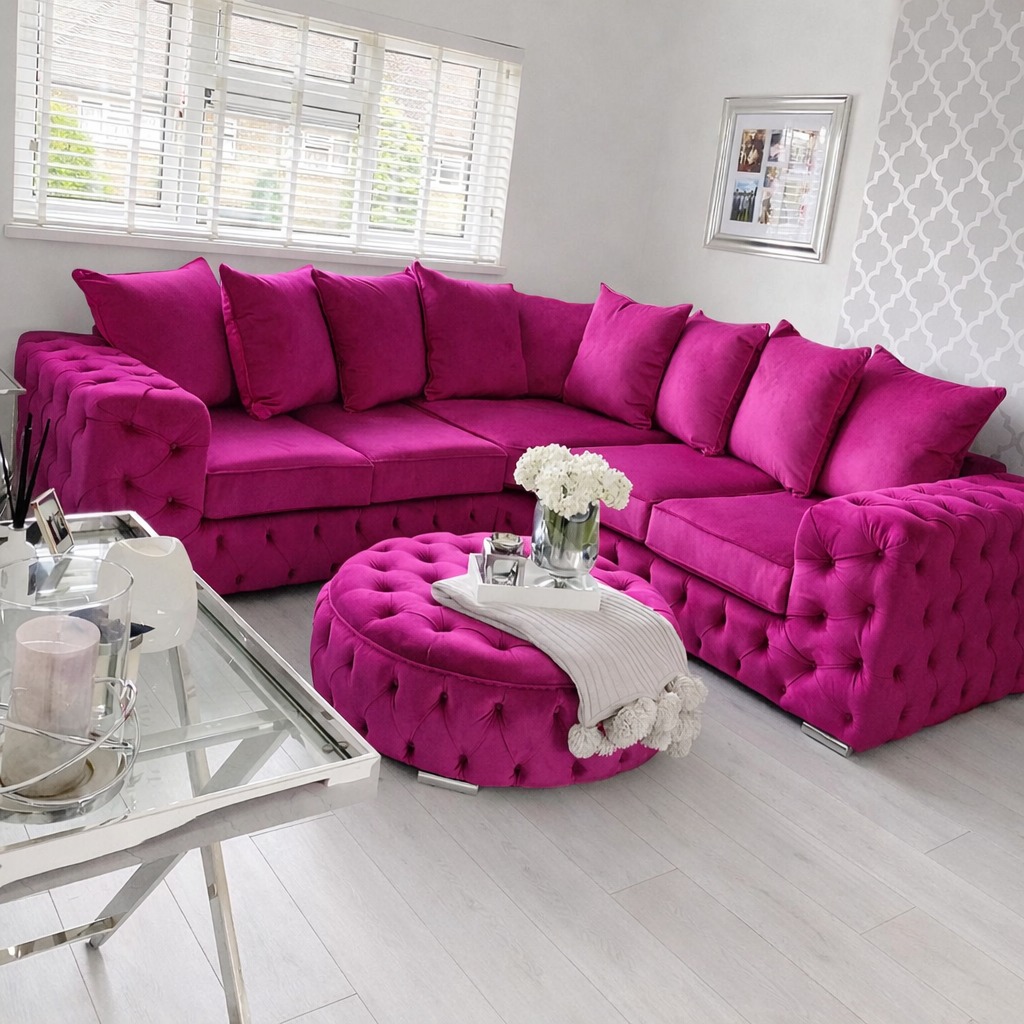 Chesterfield Corner Suite — Fuchsia Pink Velvet