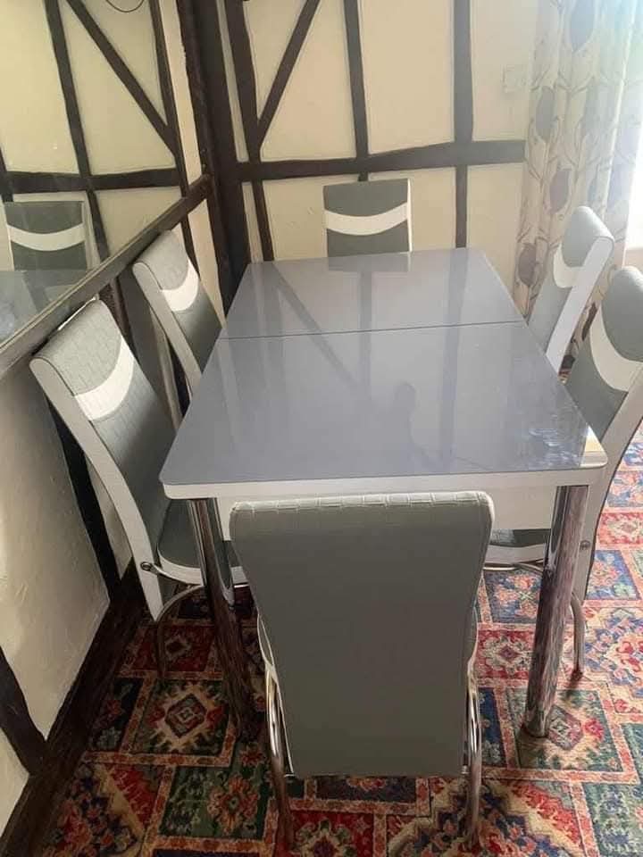Grey Gloss Extending Dining Set — 6 Chairs