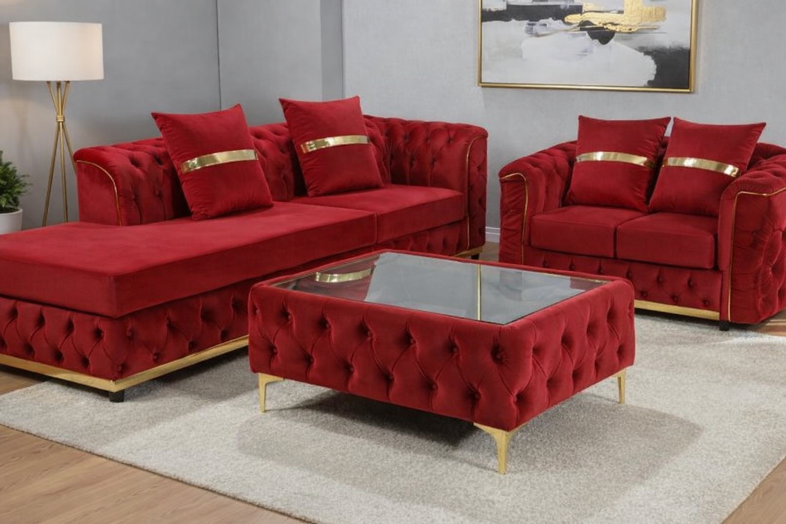 Dylan Sofa — 3 + 2 Seater Set Red Velvet