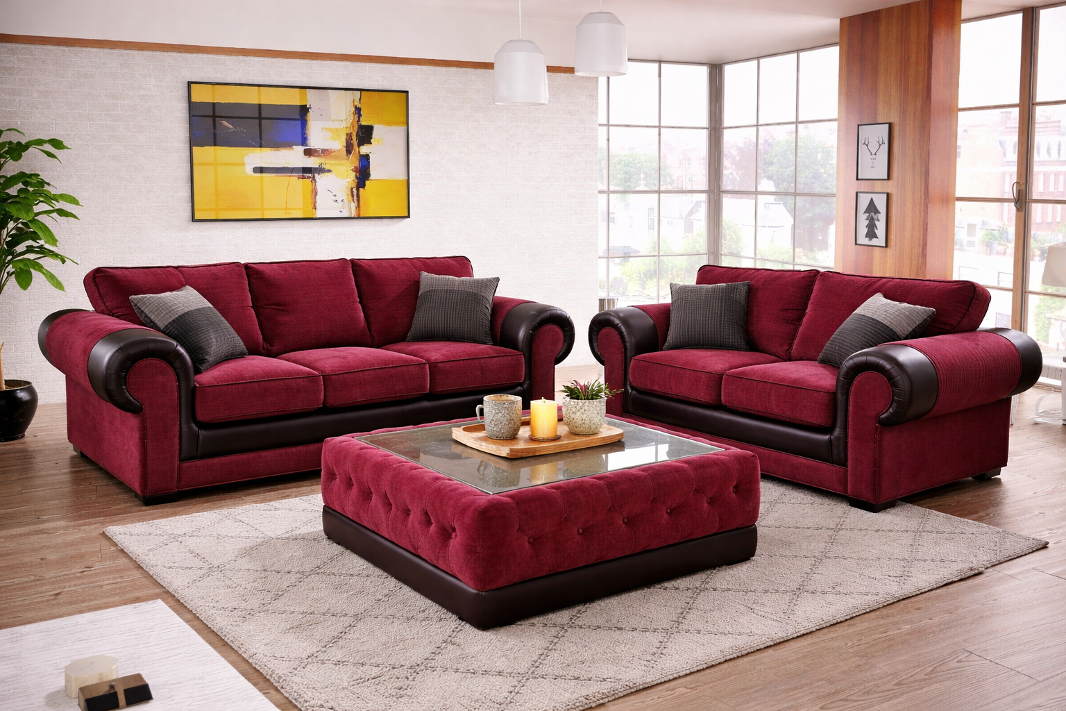 Tango 3 + 2 Seater Set — Wine Red Fabric