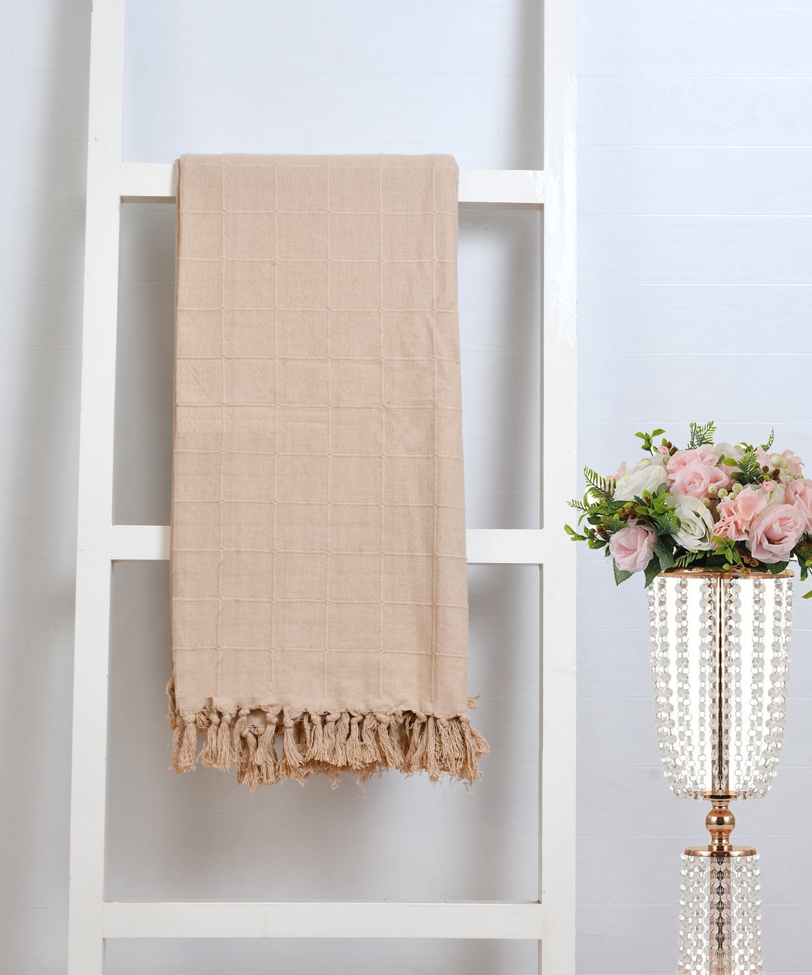 Button Weave Beige Throw
