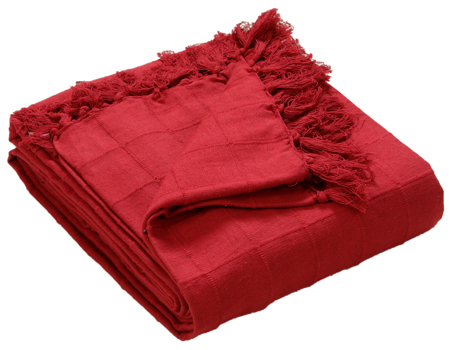 Crimson Fringe Cotton Throw