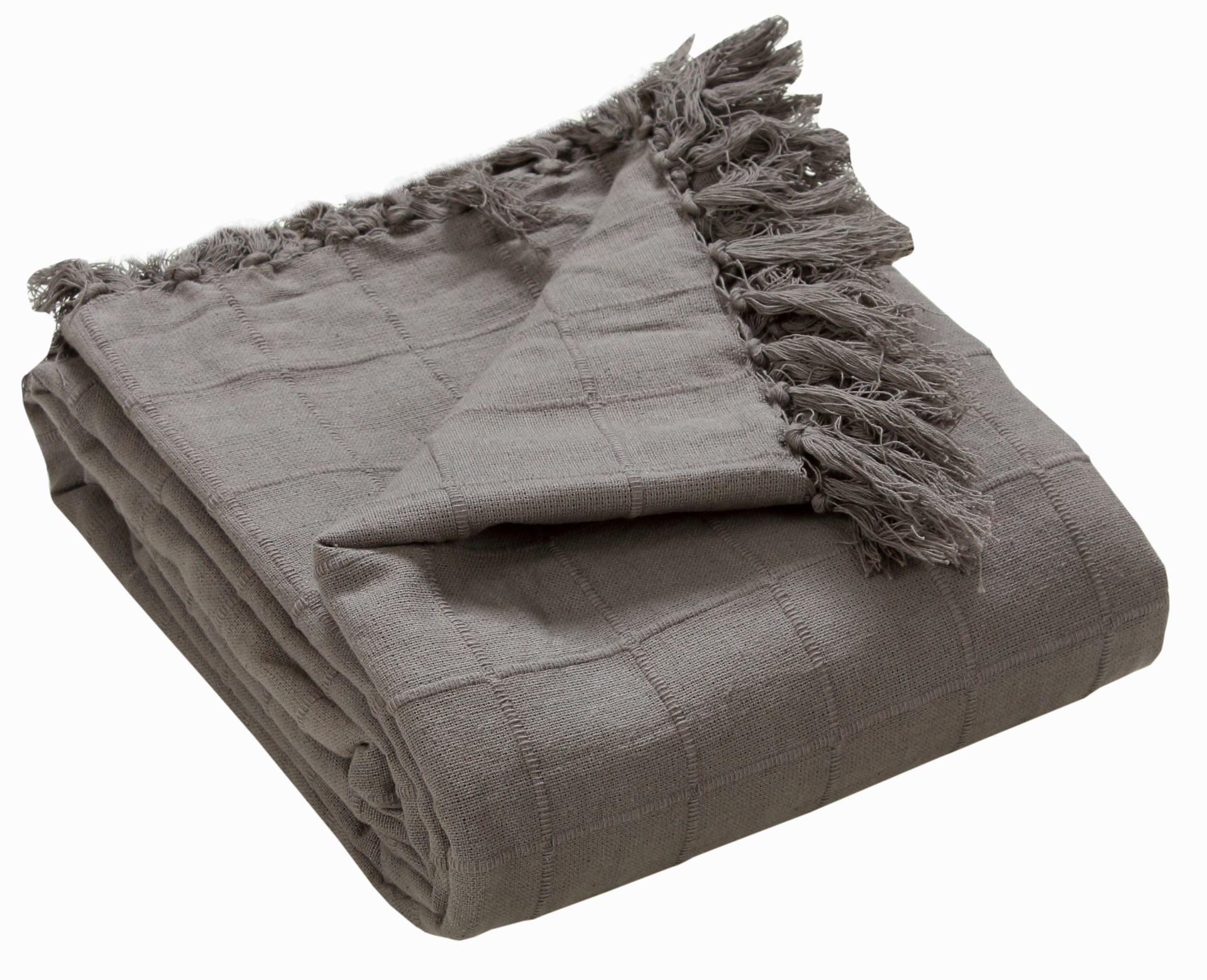 Stone Grey Tasselled Throw