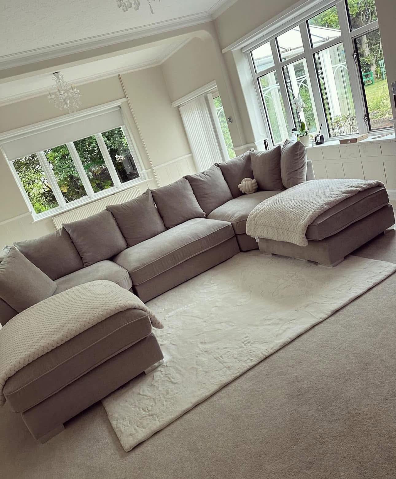 U Shape Sofa — Light Grey Velvet