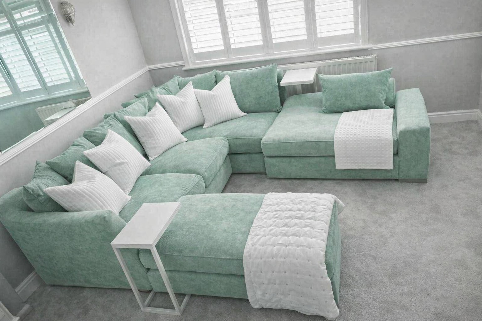 U Shape Sofa — Mint Green Chenille