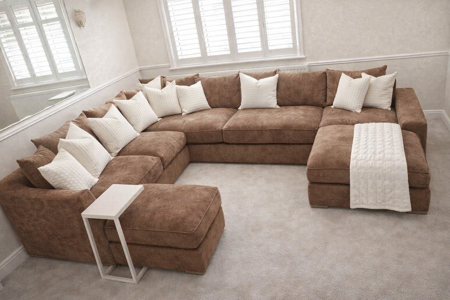 U Shape Sofa — Mocha Brown Chenille