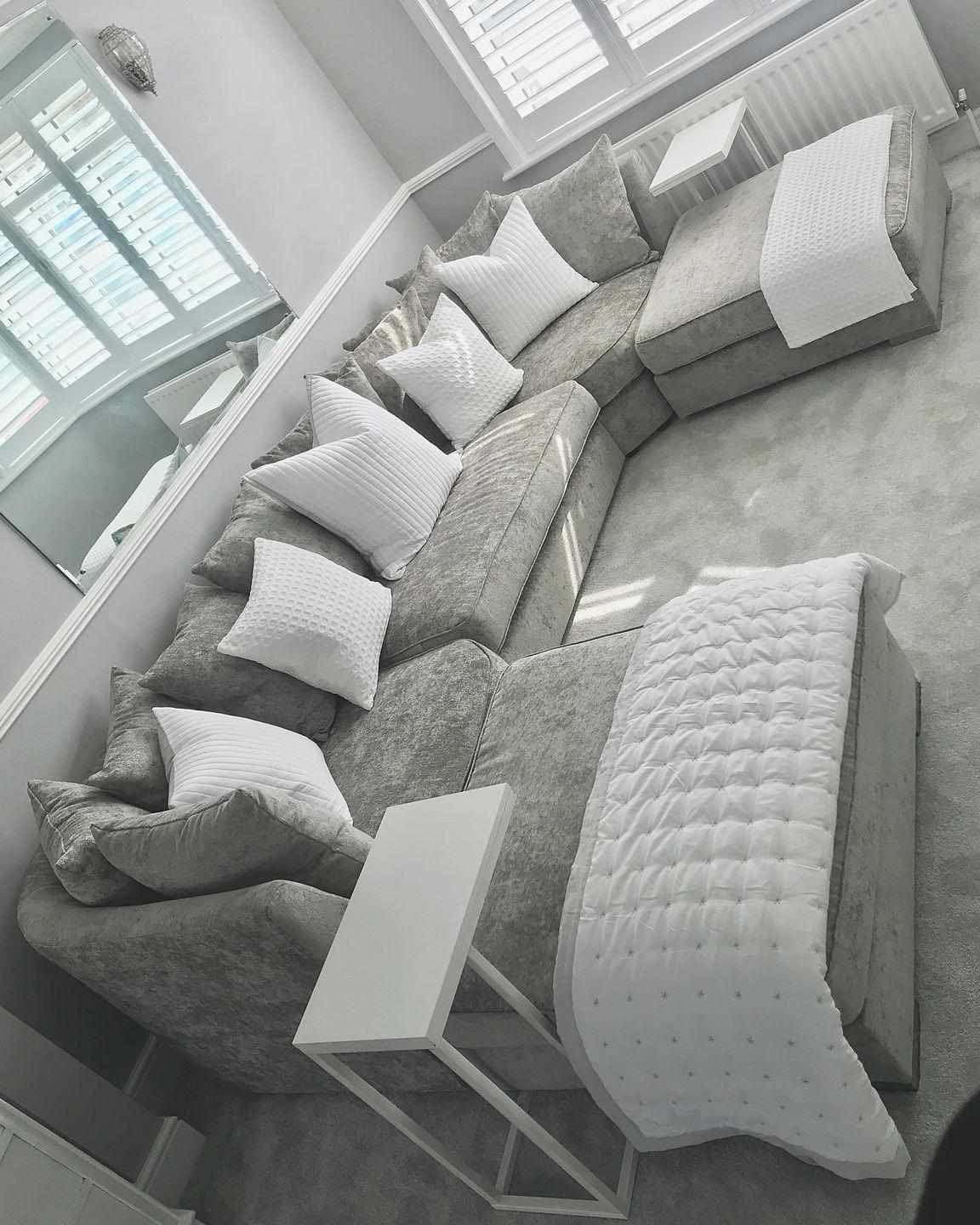 U Shape Sofa — Silver Crushed Velvet