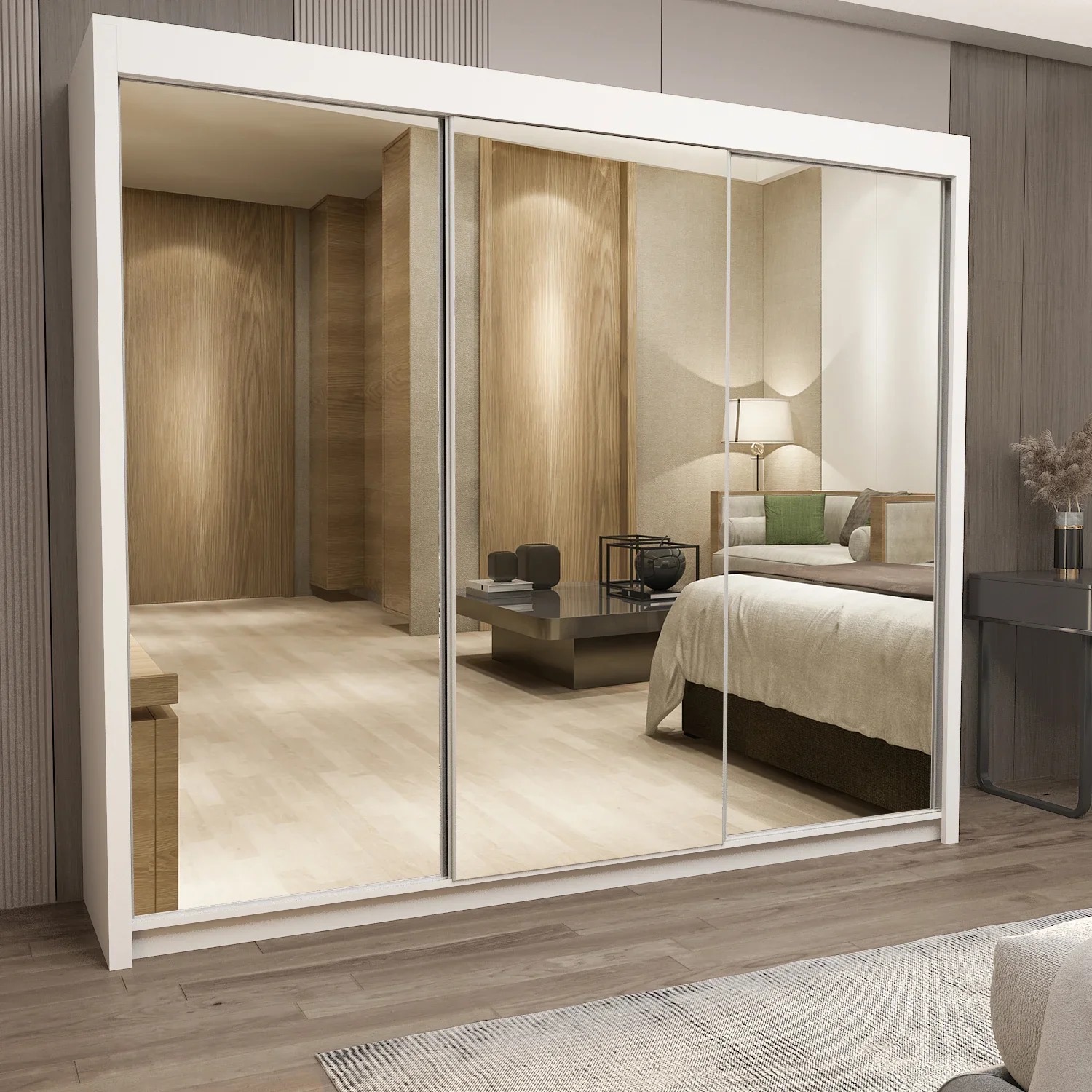 Milan White 3-Door Sliding Mirror Wardrobe